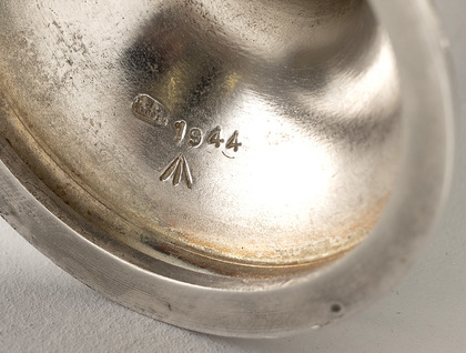 British Military World War II Silver Chaplain's Chalice Set (Pair, sterling silver and silver plate) - Broad Arrow, Crows Foot